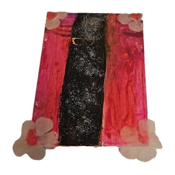 HAND CRAFTED 5 x 7 Barbie Core Abstract Painting Art Room Decor Unique Upcycled - Picture 3 of 17